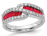 1.20 Carat (ctw) Natural Ruby Band Ring in 14K White Gold with 3/5 Carat (ctw) Diamonds
